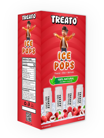 Lychee Flavor Box of Treato Natural Ice Pops, Pack of 20 Ice Pops
