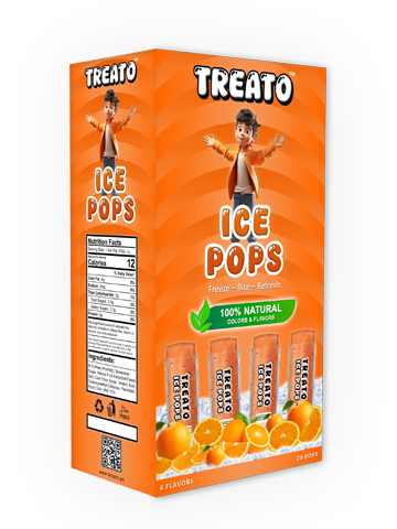 Orange Flavor Box of Treato Natural Ice Pops, Pack of 20 Ice Pops