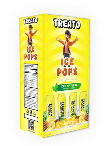 Pineapple Flavor Box of Treato Natural Ice Pops, Pack of 20 Ice Pops