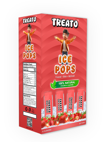 Strawberry Flavor Box of Treato Natural Ice Pops, Pack of 20 Ice Pops